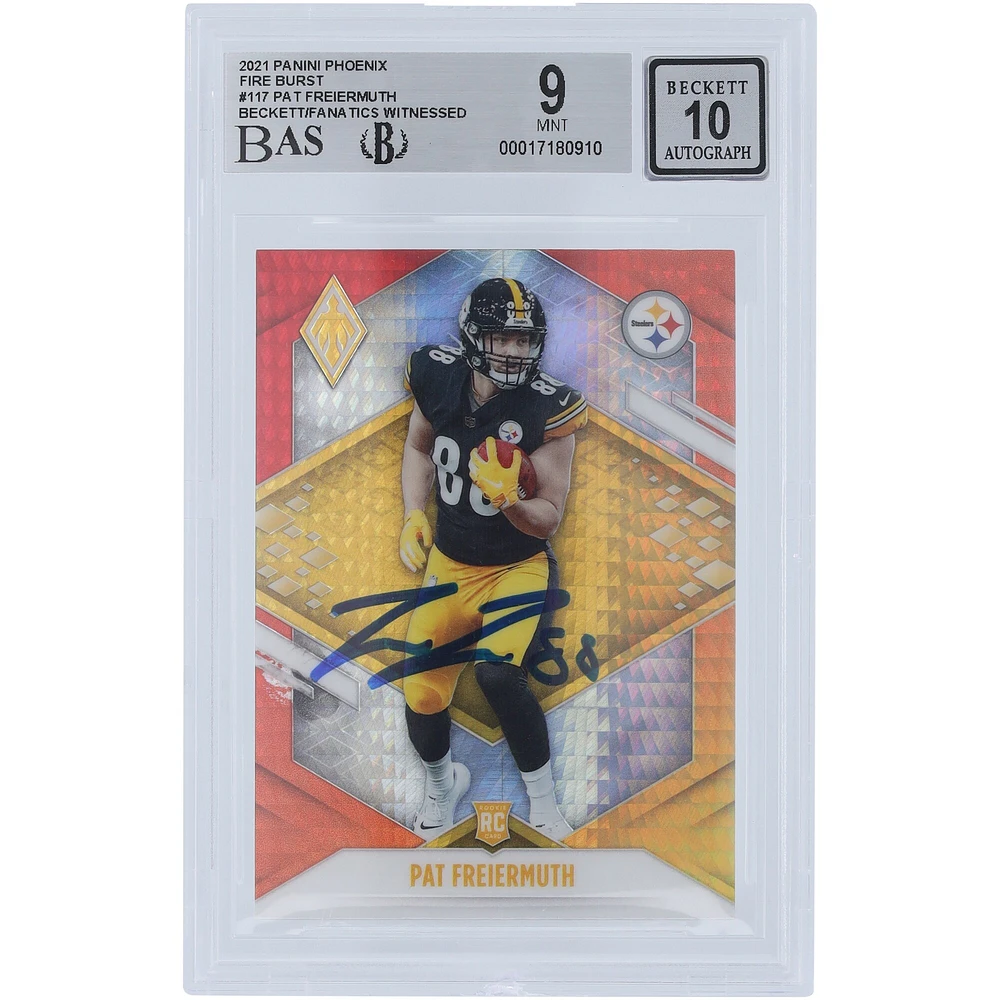 Pat Freiermuth Pittsburgh Steelers Autographed 2021 Panini Phoenix Fire Burst #117 Beckett Fanatics Witnessed Authenticated 9/10 Rookie Card