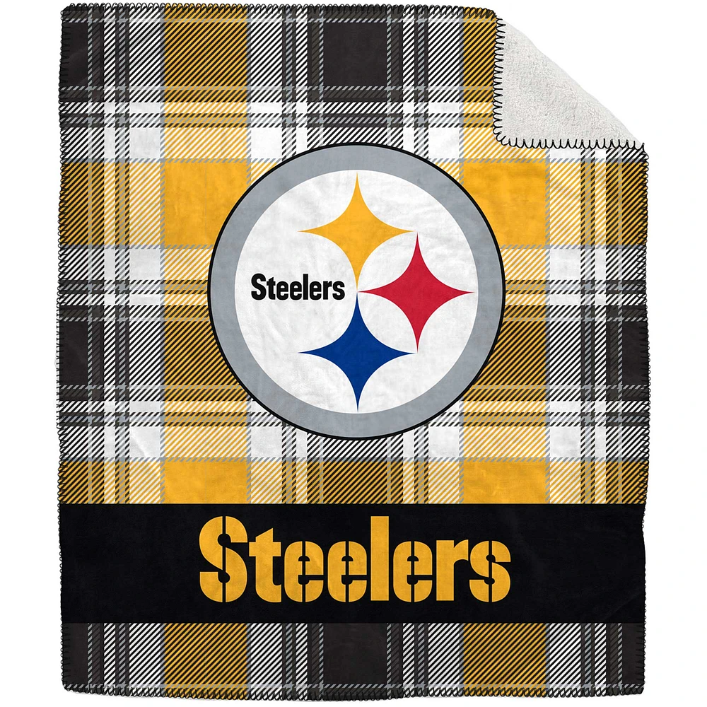 Pegasus Pittsburgh Steelers Couverture en peluche Sherpa en flanelle à carreaux 50 po x 60 po