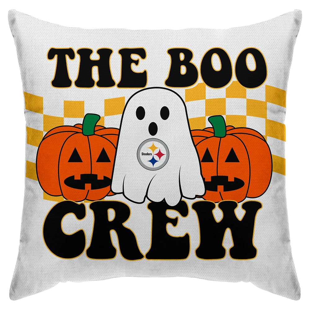 Housse de coussin décorative en tissu de canard Boo Crew des Steelers de Pittsburgh 18 po x 18 po