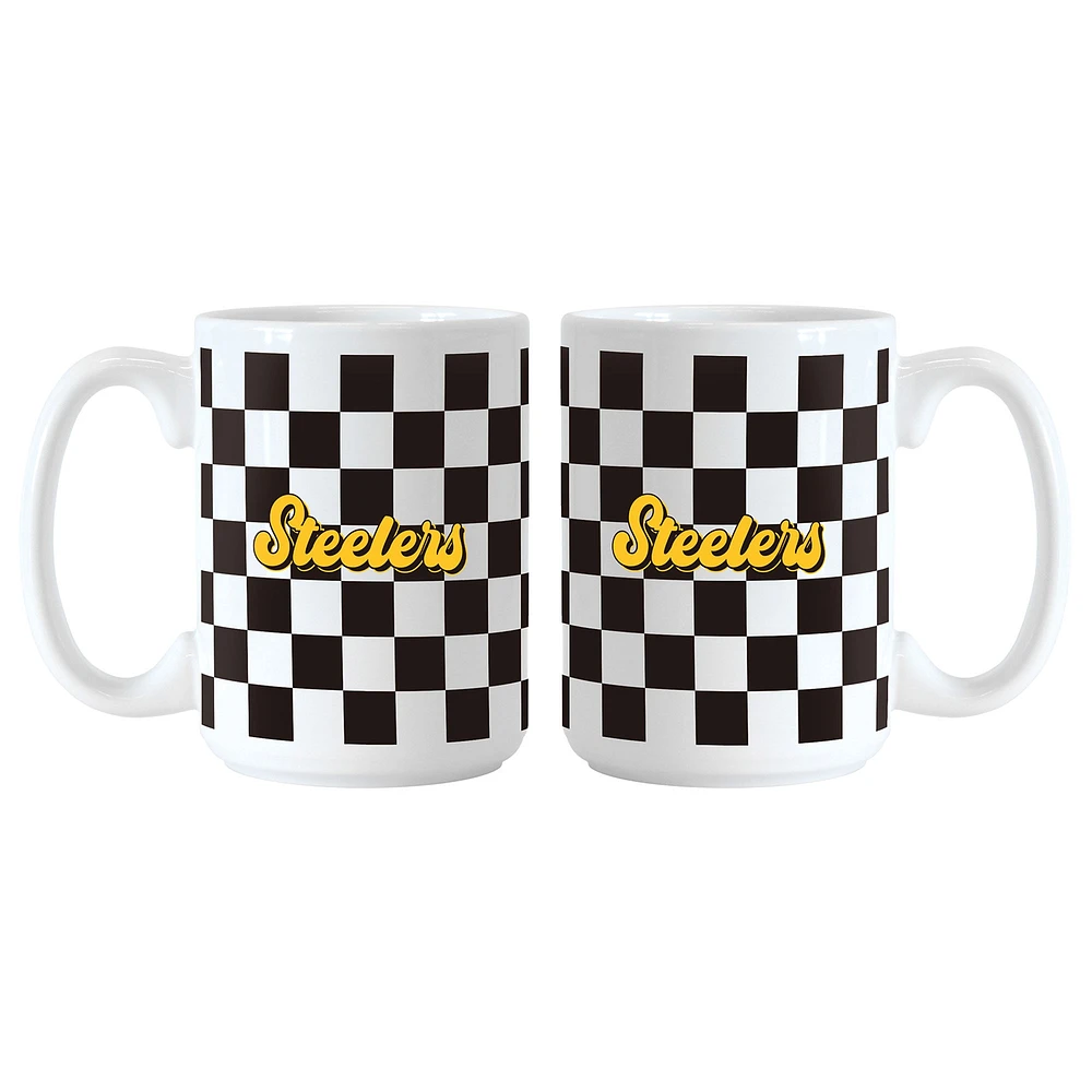 Pittsburgh Steelers 2-Pack 15oz. Checkered Wordmark Mug Set