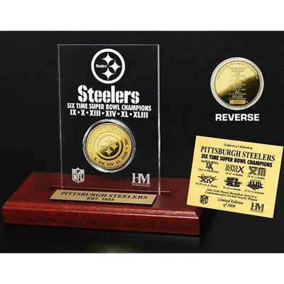 Pittsburgh Steelers 6X Super Bowl Champions 24kt Gold Coin Etched Desktop Acrylic