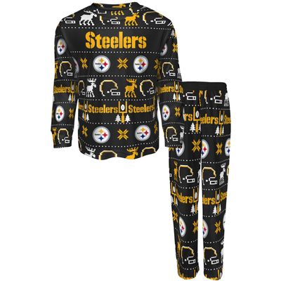 Preschool Black Pittsburgh Steelers Allover Print Long Sleeve T-Shirt & Pants - Sleep Set