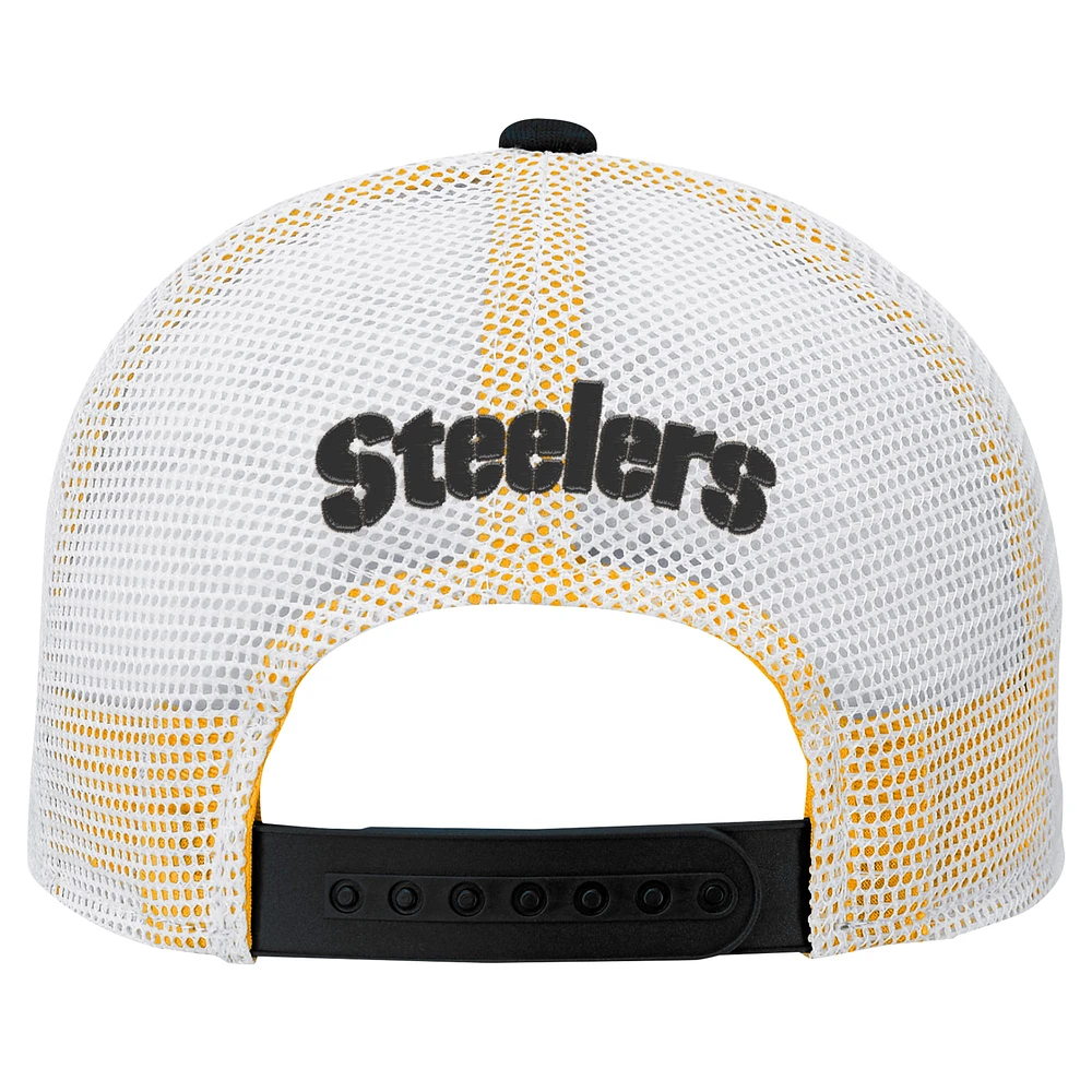 Casquette réglable noire Pittsburgh Steelers Core Lockup Trucker pour enfants d'âge préscolaire