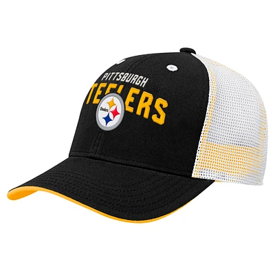 Casquette réglable noire Pittsburgh Steelers Core Lockup Trucker pour enfants d'âge préscolaire