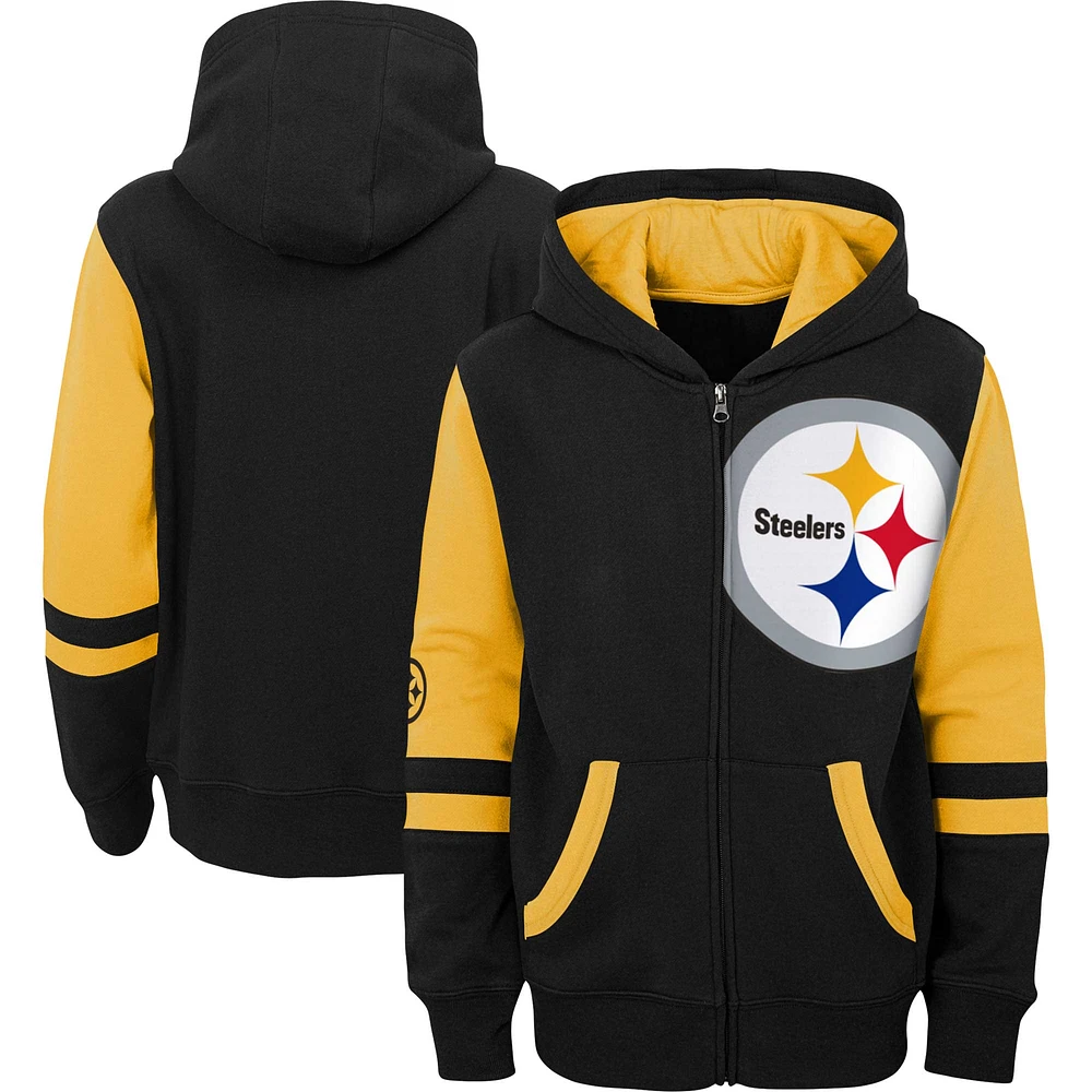 Sweat à capuche entièrement zippé noir Pittsburgh Steelers Stadium Color Block pour enfants d'âge préscolaire