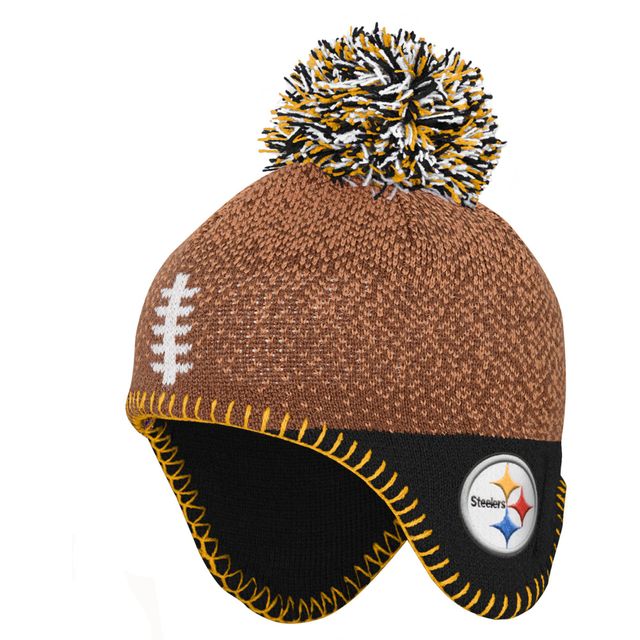 Pittsburgh Steelers Preschool Football Head Knit Hat with Pom - Brown/Black