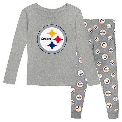 Ensemble de nuit pour enfant d'âge préscolaire avec t-shirt à manches longues et pantalon gris chiné des Pittsburgh Steelers