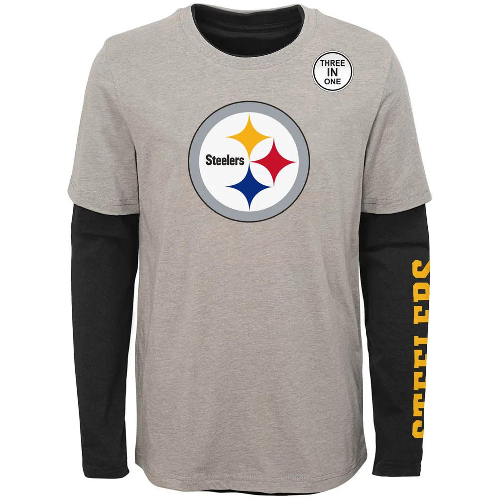 Outerstuff Preschool Heathered Gray/Black Pittsburgh Steelers 3-in-1 Long  Sleeve & Short T-Shirt Combo Pack