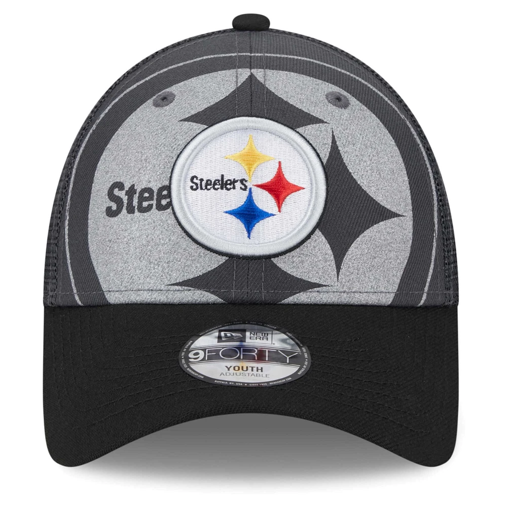 Casquette préscolaire New Era Graphite/Noir Pittsburgh Steelers Reflect 9FORTY réglable