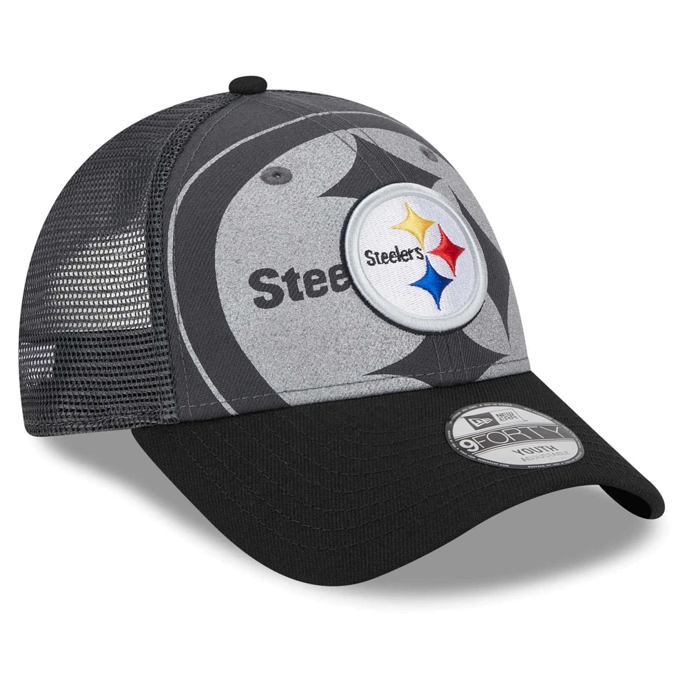 Casquette préscolaire New Era Graphite/Noir Pittsburgh Steelers Reflect 9FORTY réglable