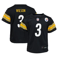 Maillot de jeu joueur Nike Russell Wilson noir des Pittsburgh Steelers pour enfants d'âge préscolaire