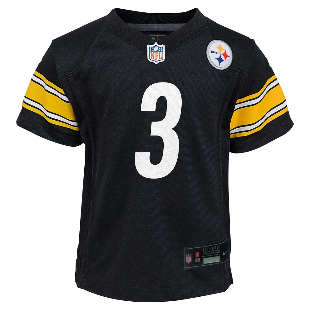 Maillot de jeu joueur Nike Russell Wilson noir des Pittsburgh Steelers pour enfants d'âge préscolaire