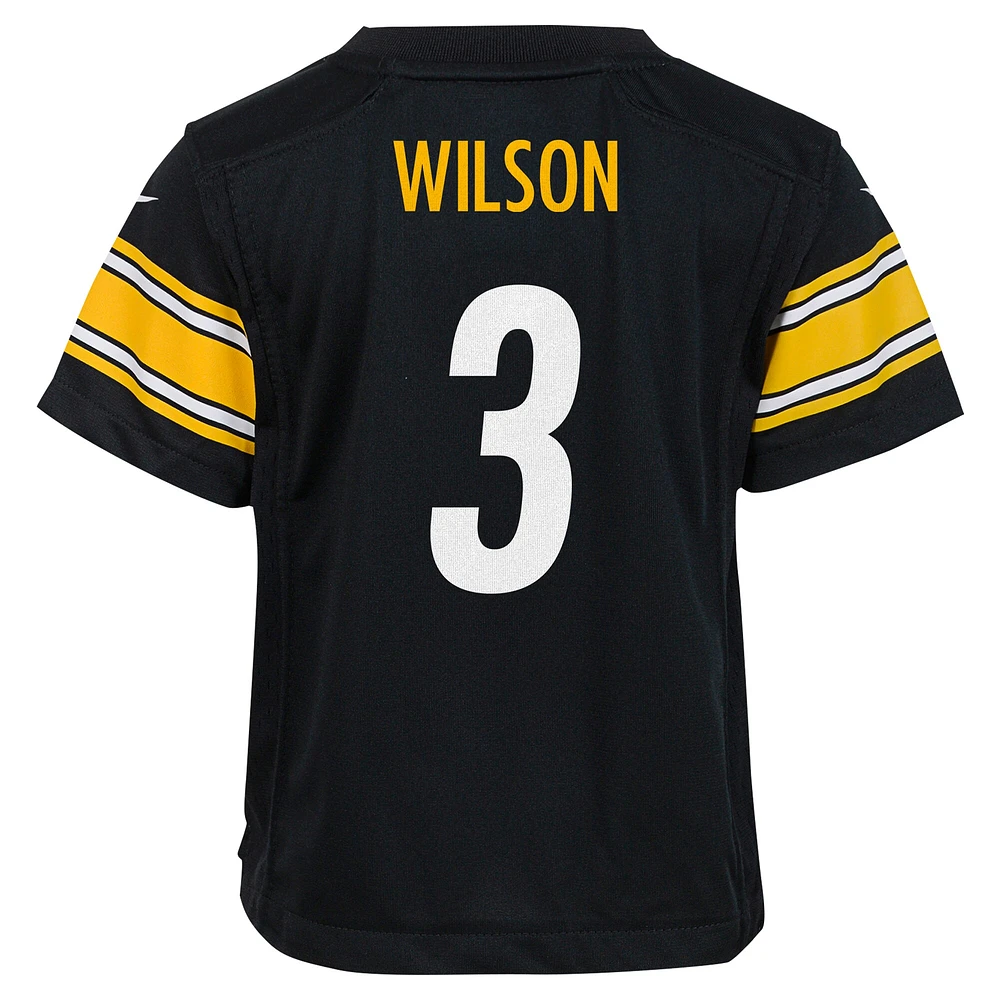 Maillot de jeu joueur Nike Russell Wilson noir des Pittsburgh Steelers pour enfants d'âge préscolaire