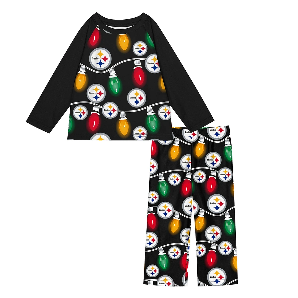 Ensemble pyjama à manches longues en deux pièces pour enfants d'âge préscolaire Pittsburgh Steelers Garland Holiday