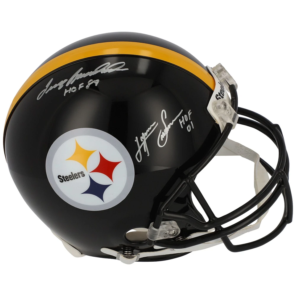 Terry Bradshaw & Lynn Swann Pittsburgh Steelers Autographed Riddell Throwback VSR4 Authentic Helmet with Hall of Fame Inscriptions