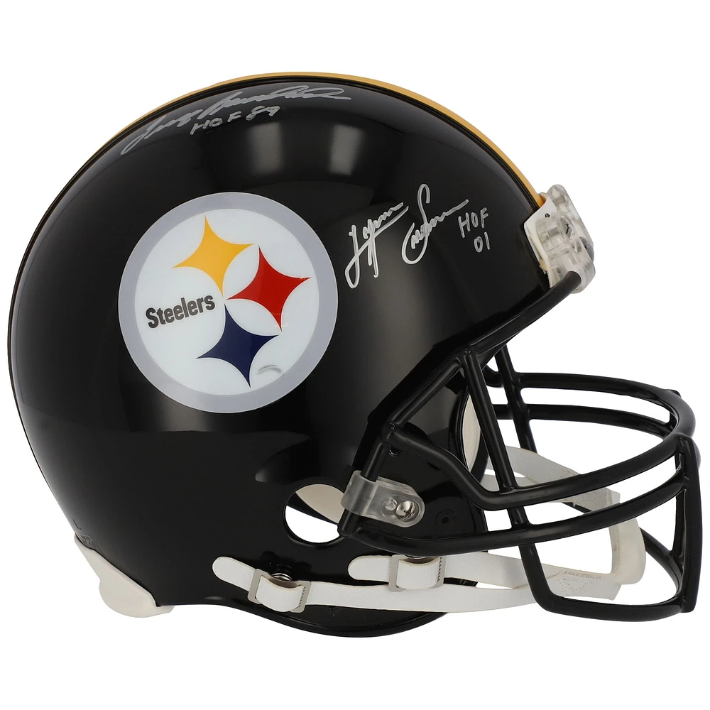 Terry Bradshaw & Lynn Swann Pittsburgh Steelers Autographed Riddell Throwback VSR4 Authentic Helmet with Hall of Fame Inscriptions