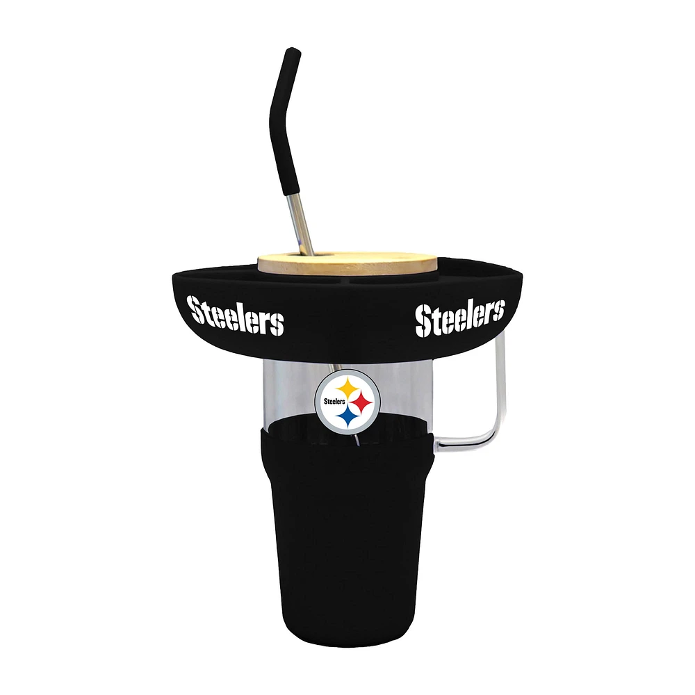 Gobelet en verre de 40 oz avec plateau à collation en silicone des Pittsburgh Steelers de The Memory Company