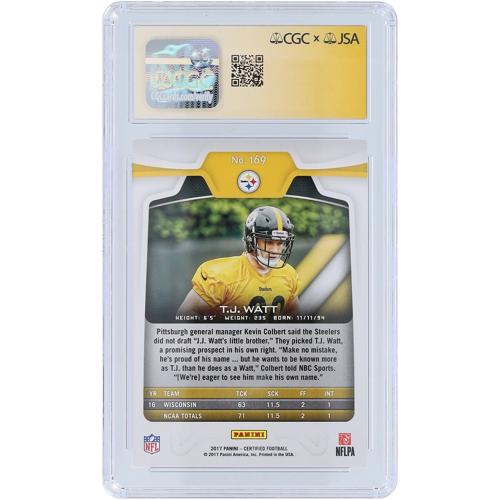 T.J. Watt Pittsburgh Steelers Autographed 2017 Panini Certified Mirror #169 #/299 CGC Fanatics Witnessed Authenticated Auto 10 Rookie Card