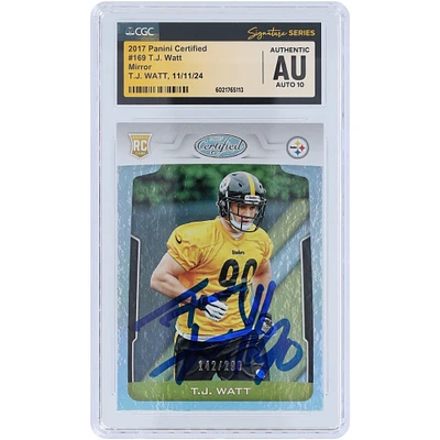 T.J. Watt Pittsburgh Steelers Autographed 2017 Panini Certified Mirror #169 #/299 CGC Fanatics Witnessed Authenticated Auto 10 Rookie Card
