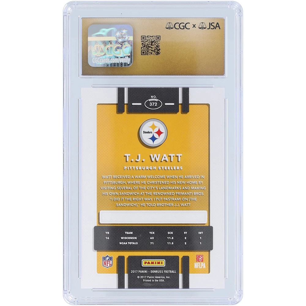 T.J. Watt Pittsburgh Steelers Autographed 2017 Panini Donruss #372 CGC Fanatics Witnessed Authenticated Pristine 10/10 Rookie Card