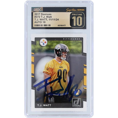 T.J. Watt Pittsburgh Steelers Autographed 2017 Panini Donruss #372 CGC Fanatics Witnessed Authenticated Pristine 10/10 Rookie Card