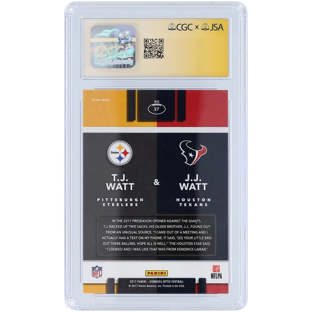 T.J. Watt Pittsburgh Steelers Autographed 2017 Panini Donruss Optic Illusions #27 CGC Fanatics Witnessed Authenticated Auto 10 Rookie Card