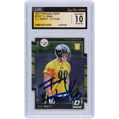 T.J. Watt Pittsburgh Steelers Autographed 2017 Panini Donruss Optic #122 CGC Fanatics Witnessed Authenticated / Rookie Card