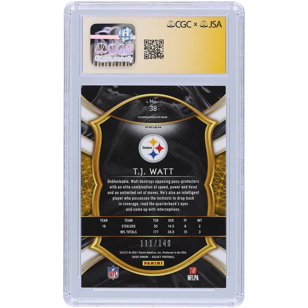 T.J. Watt Pittsburgh Steelers Autographed 2020 Panini Select Maroon Prizm #38 #/149 CGC Fanatics Witnessed Authenticated 9/10 Card
