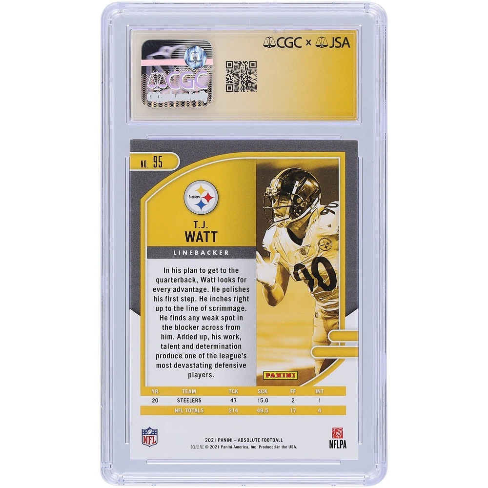 T.J. Watt Pittsburgh Steelers Autographed 2021 Panini Absolute Spectrum Red #95 #/100 CGC Fanatics Witnessed Authenticated Auto 10 Card