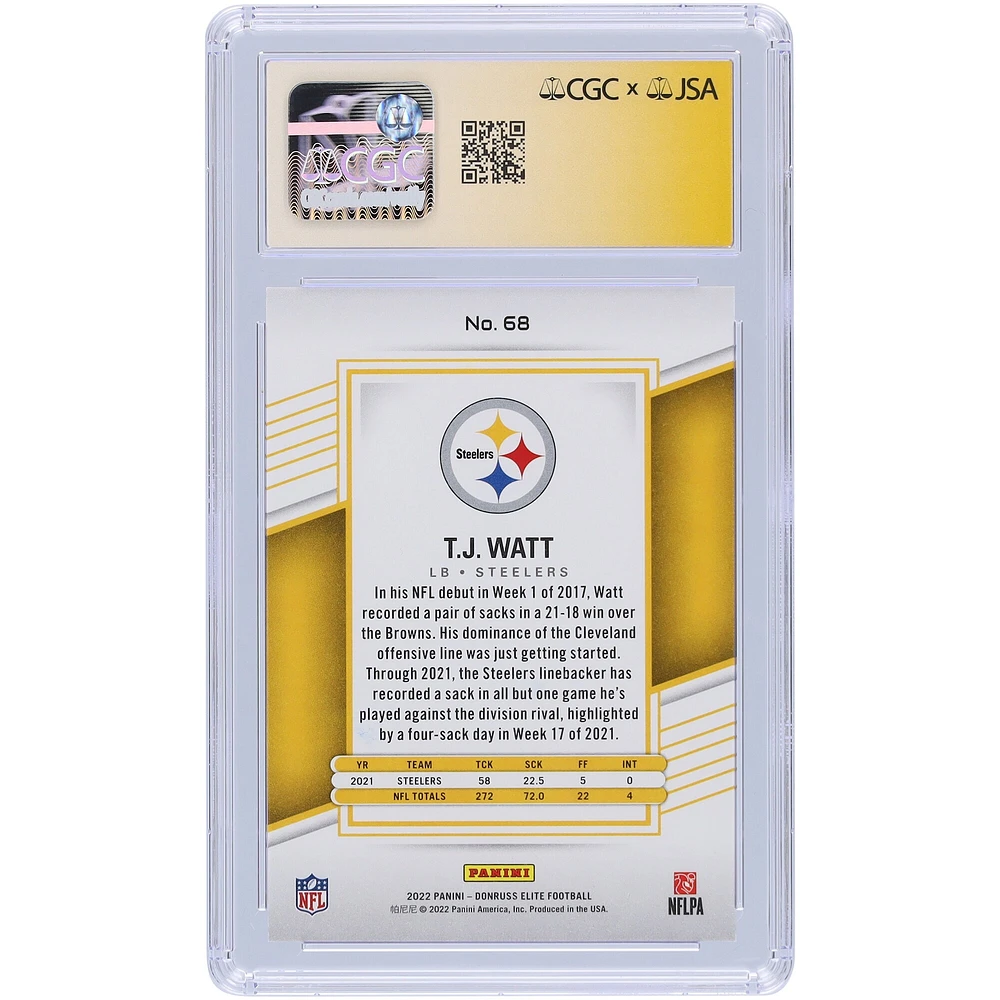 T.J. Watt Pittsburgh Steelers Autographed 2022 Panini Donruss Elite Red #68 #/399 CGC Fanatics Witnessed Authenticated 9/10 Card