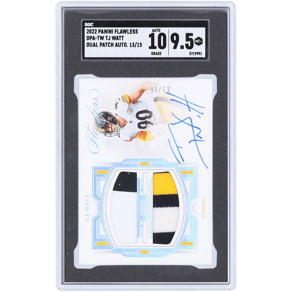 Carte autographiée Panini Flawless Dual Patch 2022 des Pittsburgh Steelers de T.J. Watt, relique 3 couleurs #DPA-TW #13/15 SGC authentifiée 9,5/10