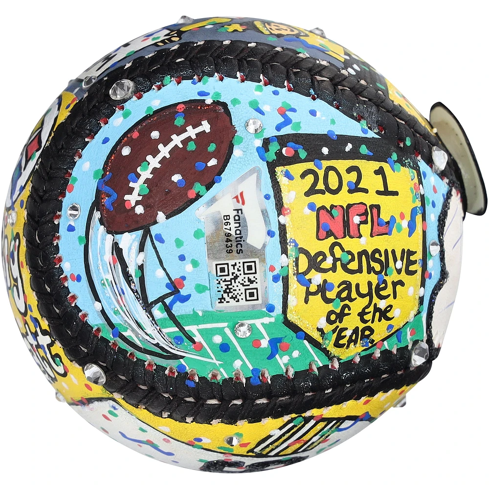 T.J. Watt Pittsburgh Steelers Autographed Baseball - Hand Painted by Artist Charles Fazzino - B679439