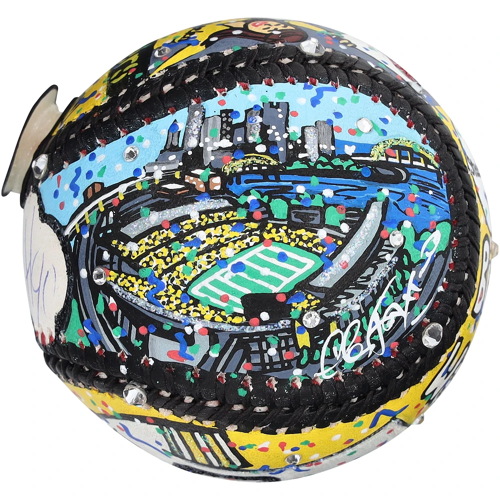 T.J. Watt Pittsburgh Steelers Autographed Baseball - Hand Painted by Artist Charles Fazzino - B679439