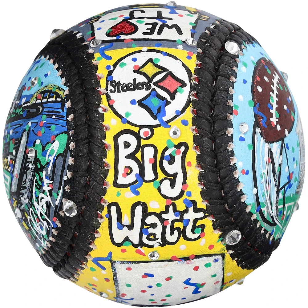 T.J. Watt Pittsburgh Steelers Autographed Baseball - Hand Painted by Artist Charles Fazzino - B679439