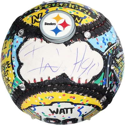 T.J. Watt Pittsburgh Steelers Autographed Baseball - Hand Painted by Artist Charles Fazzino - B679439