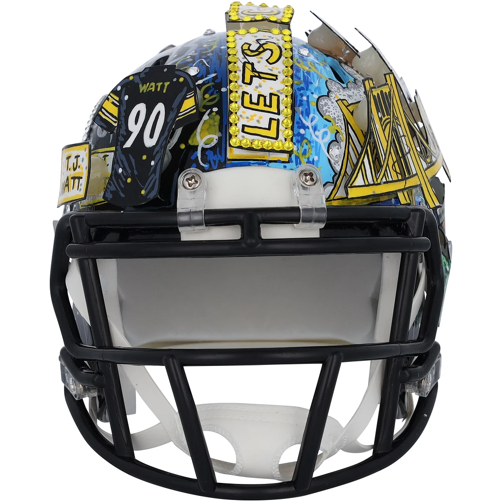 T.J. Watt Pittsburgh Steelers Autographed Riddell Speed Mini Helmet - Art by Charles Fazzino - GL68085461