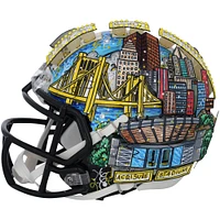 T.J. Watt Pittsburgh Steelers Autographed Riddell Speed Mini Helmet - Art by Charles Fazzino - GL68085461