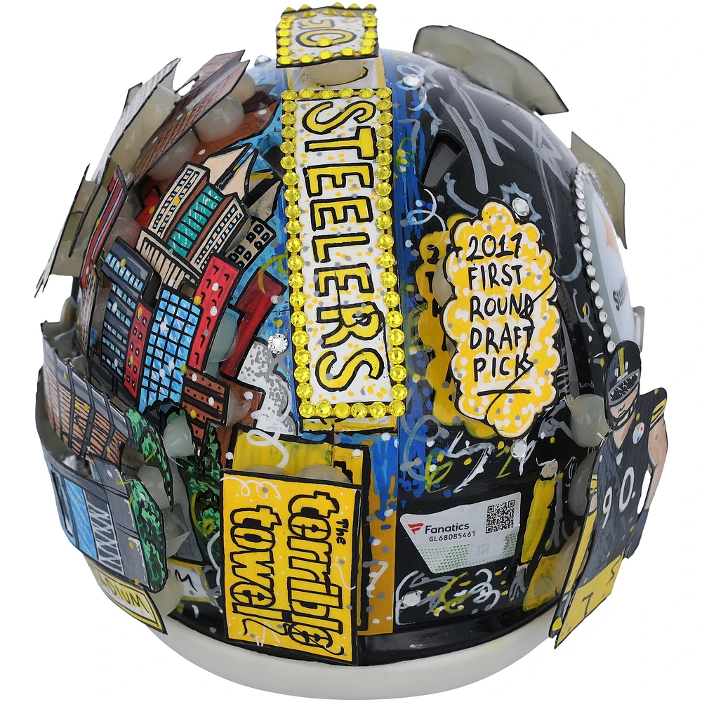 T.J. Watt Pittsburgh Steelers Autographed Riddell Speed Mini Helmet - Art by Charles Fazzino - GL68085461