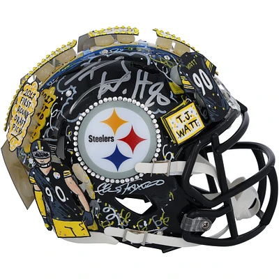 T.J. Watt Pittsburgh Steelers Autographed Riddell Speed Mini Helmet - Art by Charles Fazzino - GL68085461