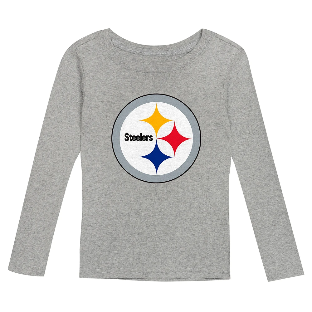 Ensemble de nuit pour tout-petit avec t-shirt à manches longues et pantalon gris chiné des Steelers Pittsburgh