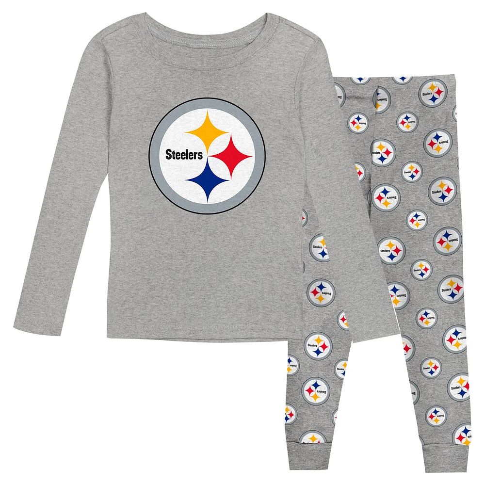 Ensemble de nuit pour tout-petit avec t-shirt à manches longues et pantalon gris chiné des Steelers Pittsburgh