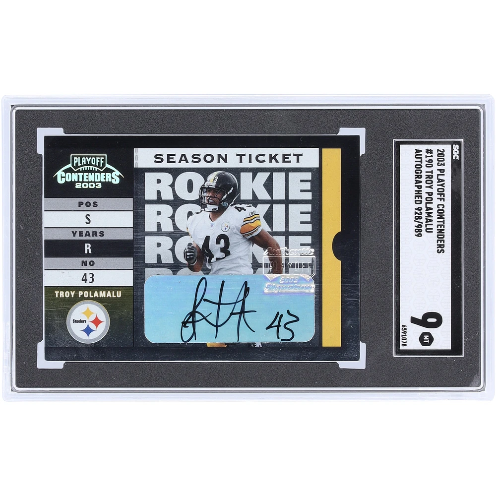 Troy Polamalu Pittsburgh Steelers Autographié 2003 Playoff Contenders Autographe #190 #928/989 SGC Authentifié 9 Carte Rookie