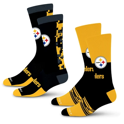 Lot de 2 paires de chaussettes unisexes pour pieds nus Pittsburgh Steelers Double Duo Crew