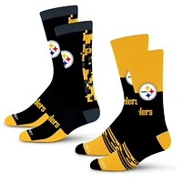 Lot de 2 paires de chaussettes unisexes pour pieds nus Pittsburgh Steelers Double Duo Crew