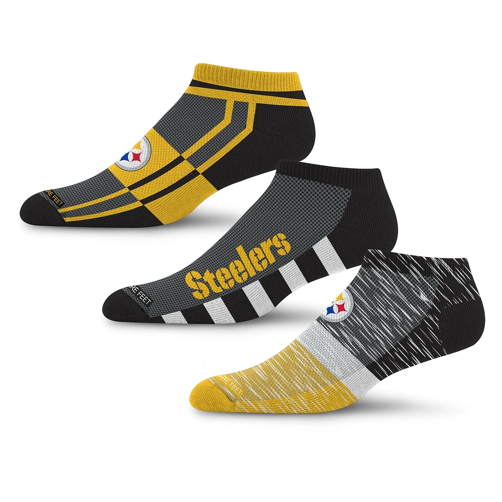 Lot de 3 paires de chaussettes invisibles unisexes pour pieds nus Pittsburgh Steelers Stack Stripe