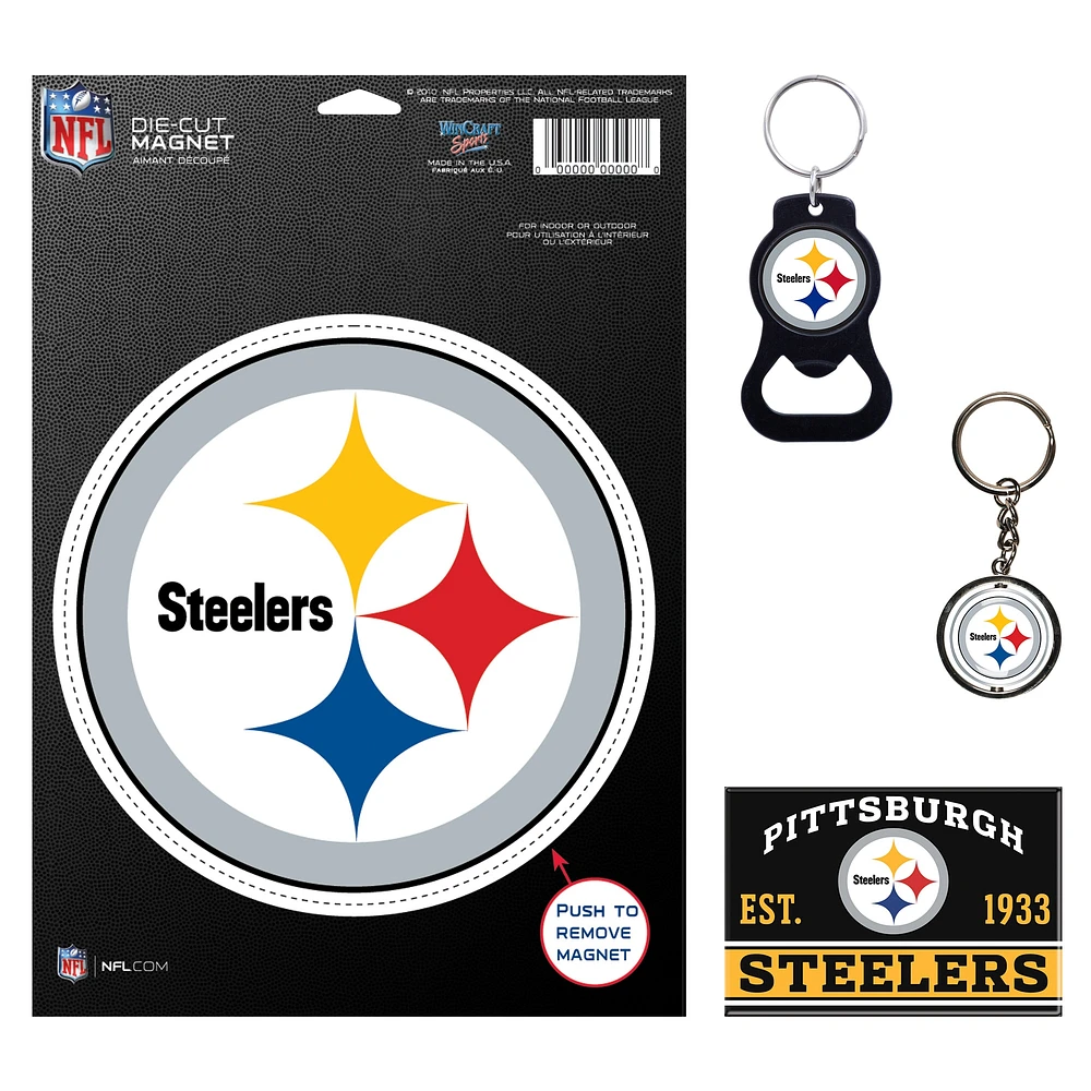 WinCraft Pittsburgh Steelers 4-Pack Key Rings and Magnets Set