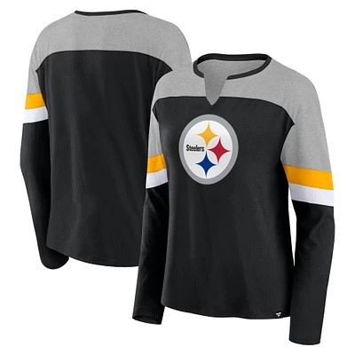 Haut tendance à manches longues chevrons noir Pittsburgh Steelers Fanatics pour femmes