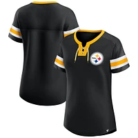 Women's Fanatics  Black Pittsburgh Steelers Lace-Up Bling T-Shirt