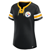 Women's Fanatics  Black Pittsburgh Steelers Lace-Up Bling T-Shirt
