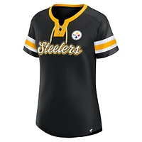 Women's Fanatics  Black Pittsburgh Steelers True Catch Iconic Rhinestone Bling Athena Lace-Up T-Shirt